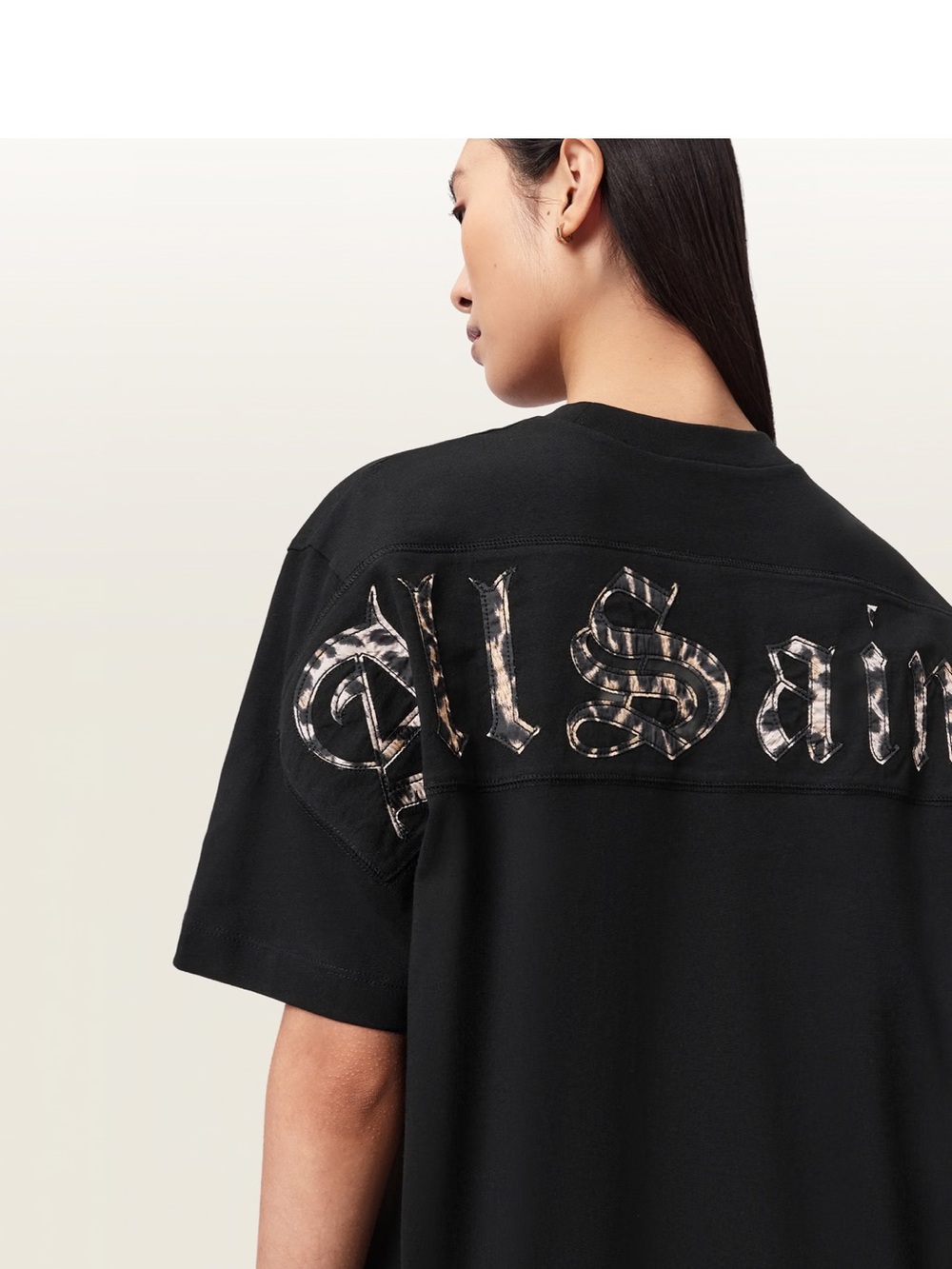 All Saints Black Fuse Appliqué Cotton T-Shirt Dress - Picture 3 of 5
